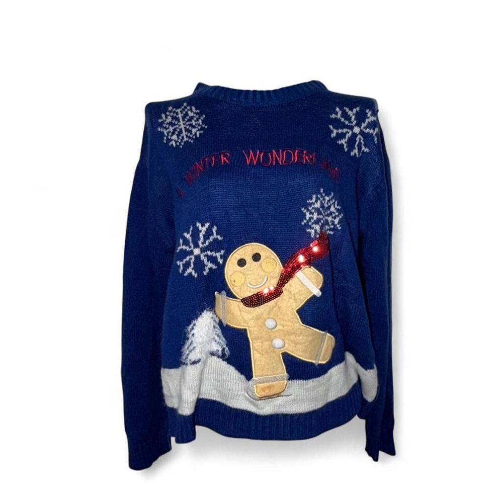 Women's Blue and Navy Christmas Jumper